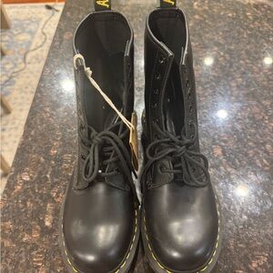 Dr. Martens Black Combat Boots with Yellow Stitching